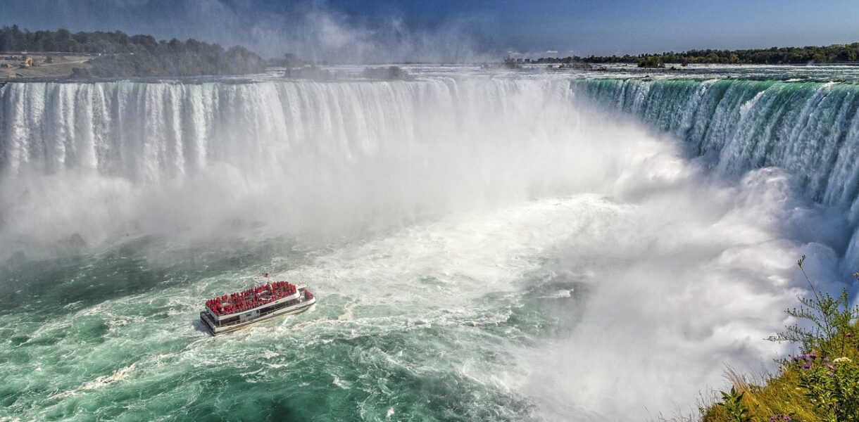 waterfall, boat, niagara falls