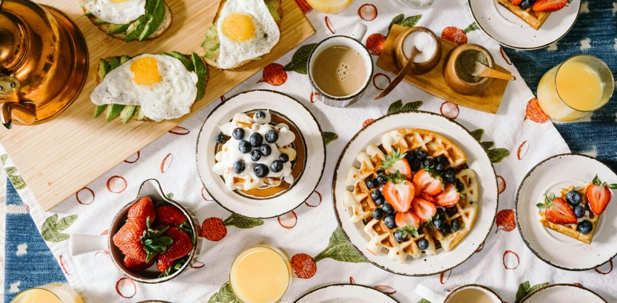 round white ceramic plate filled with waffle