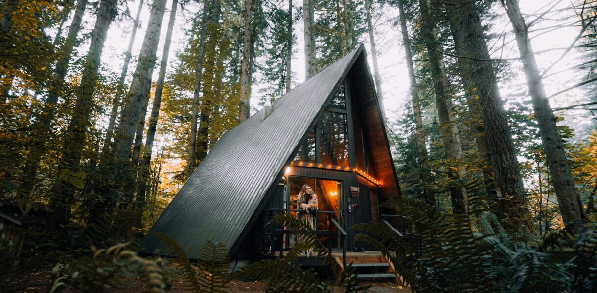 brown wooden house in the woods