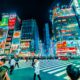 people crossing pedestrian near buildings at night